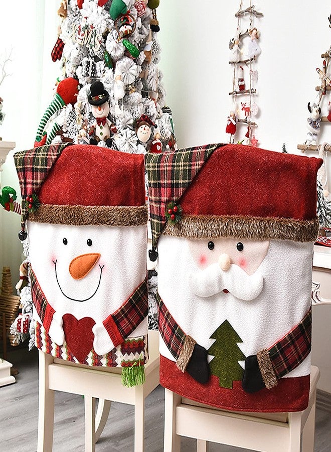 DCQRY 6 Pcs Christmas Chair Back Cover for Dining Room, Santa Claus Snowman Reindeer Xmas Dinner Chairs Cover, Chair Slipcover for Kitchen Hotel Holiday Party Decor - Image 5
